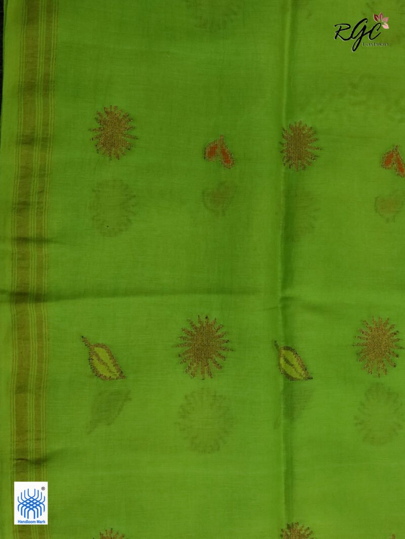 Neon Green Organic Linen Jamdani Saree - Image 9