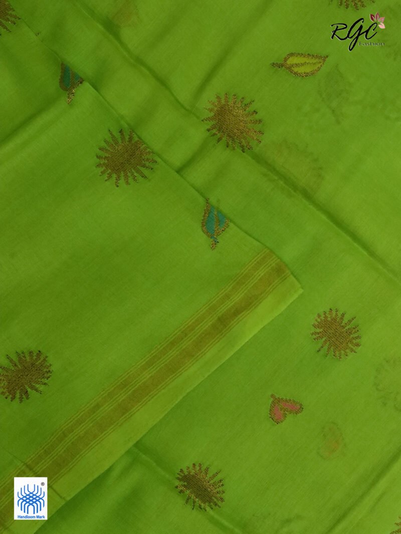 Neon Green Organic Linen Jamdani Saree - Image 8