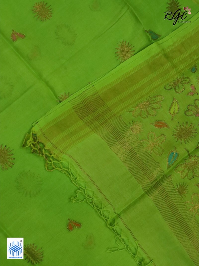 Neon Green Organic Linen Jamdani Saree - Image 7
