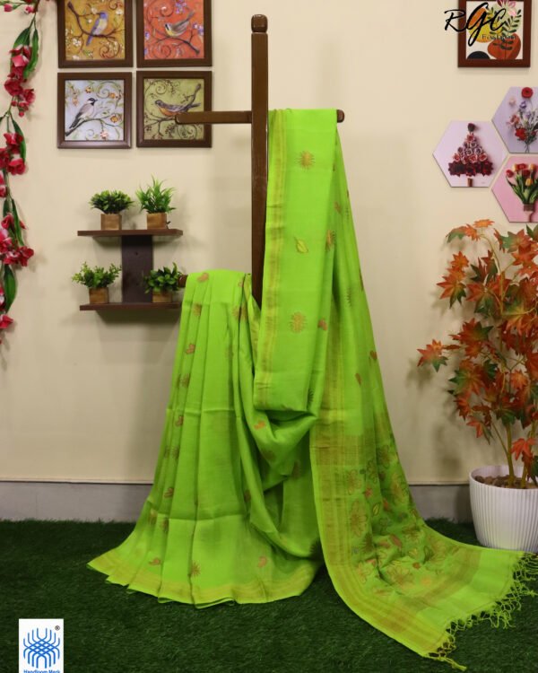 Neon Green Organic Linen Jamdani Saree
