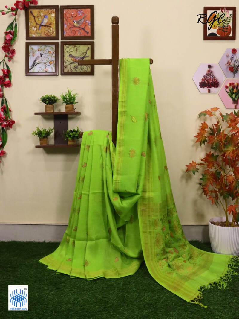 Neon Green Organic Linen Jamdani Saree
