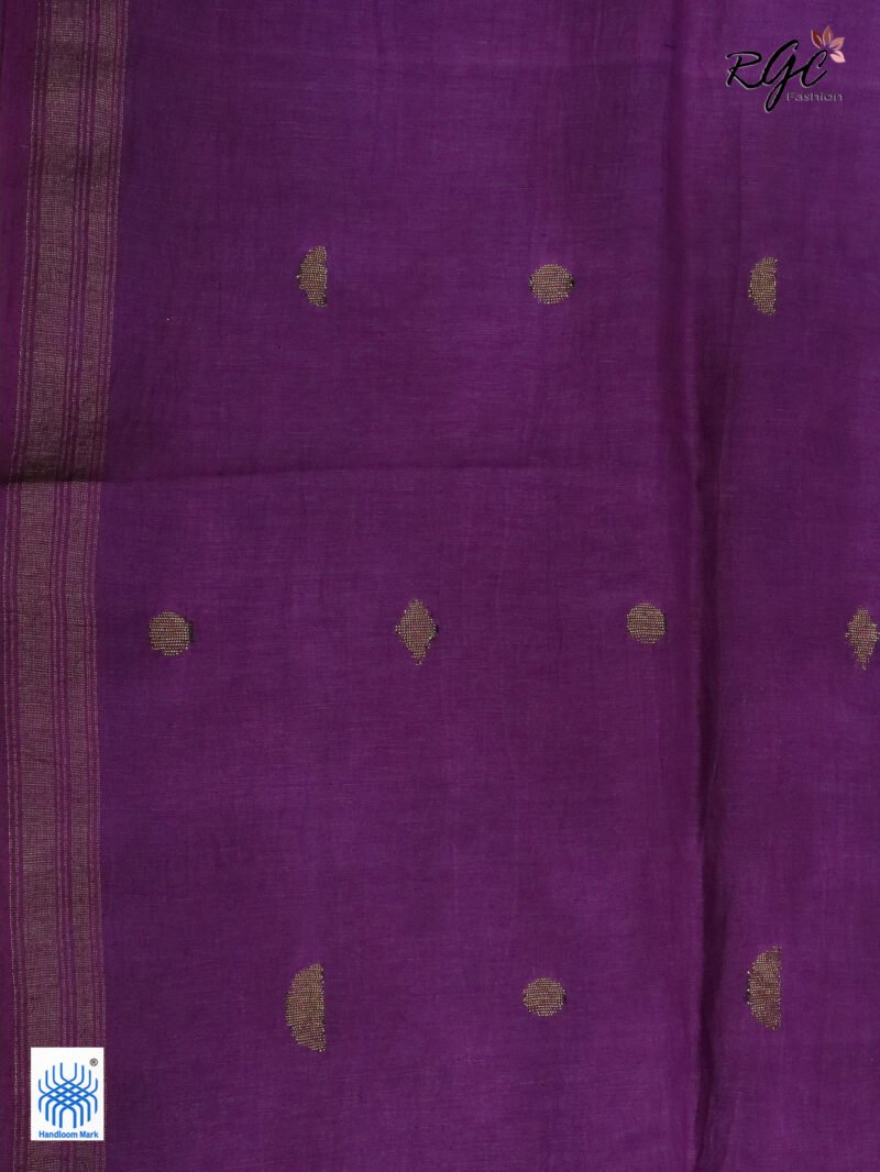 Purple Geomatric Design Organic Linen Jamdani Saree - Image 9