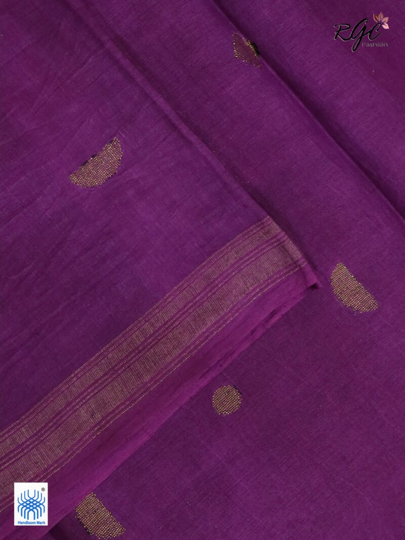 Purple Geomatric Design Organic Linen Jamdani Saree - Image 8