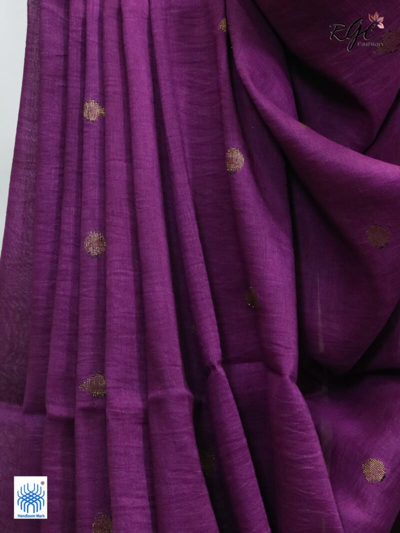 Purple Geomatric Design Organic Linen Jamdani Saree - Image 4