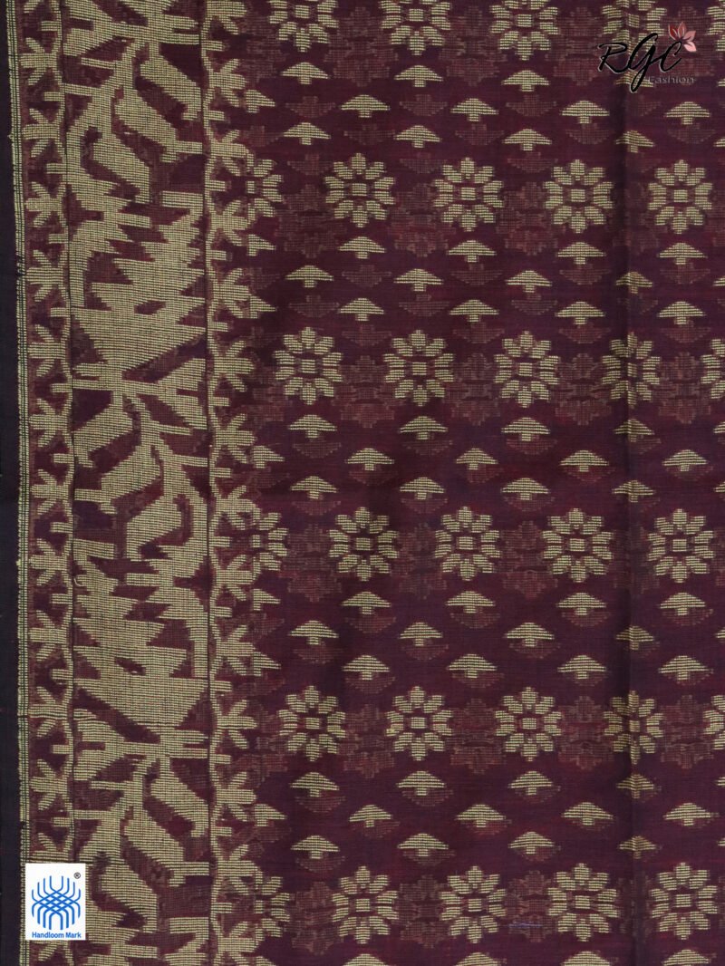 Maroon Cotton Allover Dhakai Jamdani Saree - Image 10