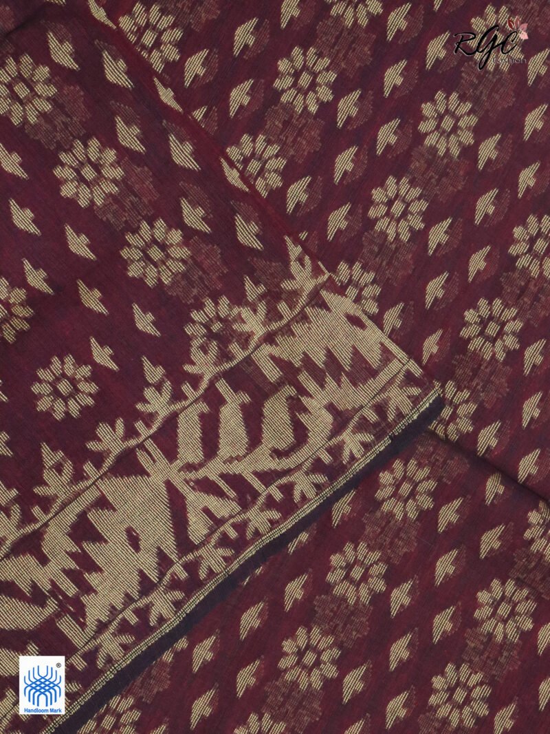 Maroon Cotton Allover Dhakai Jamdani Saree - Image 9