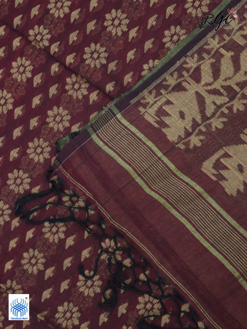 Maroon Cotton Allover Dhakai Jamdani Saree - Image 8