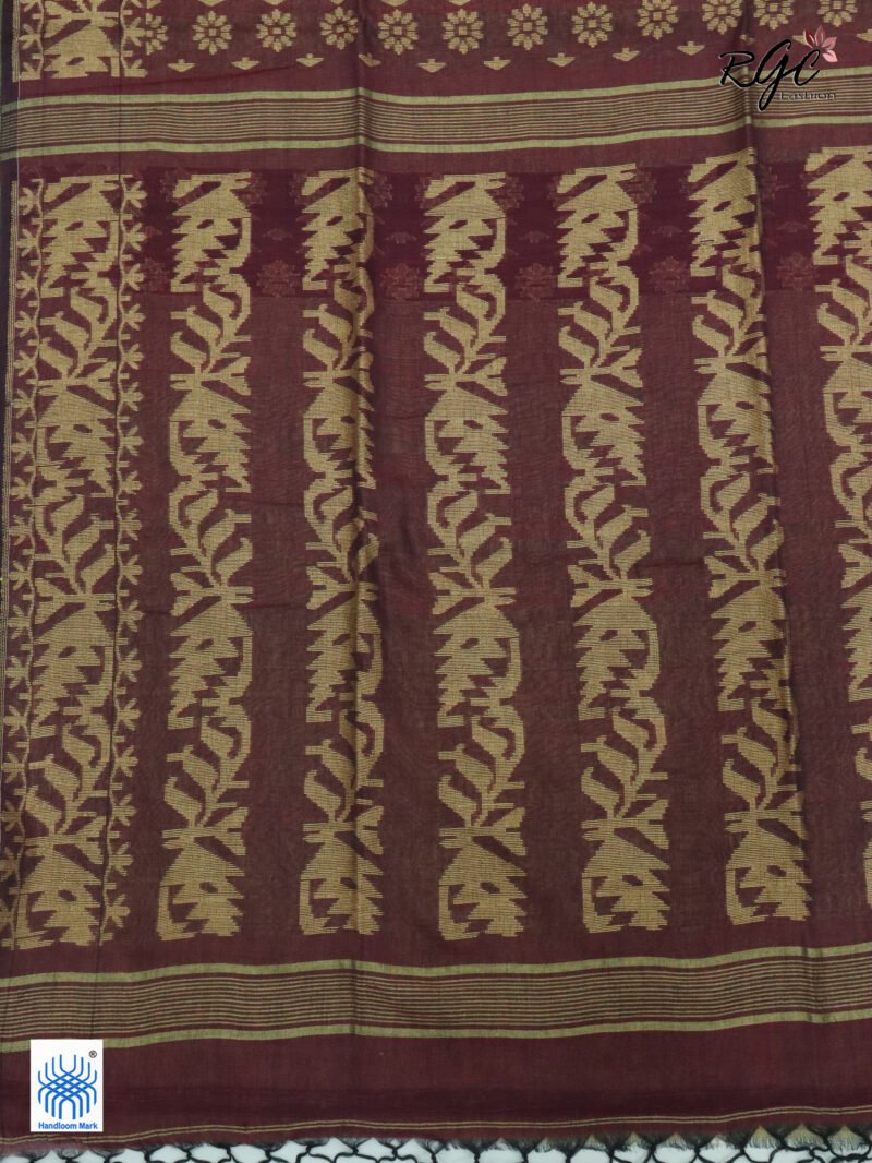 Maroon Cotton Allover Dhakai Jamdani Saree - Image 7