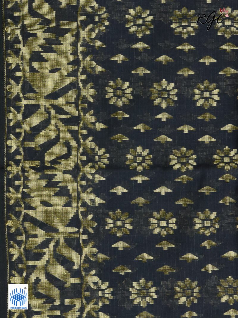 Black Cotton Allover Dhakai Jamdani Saree - Image 7