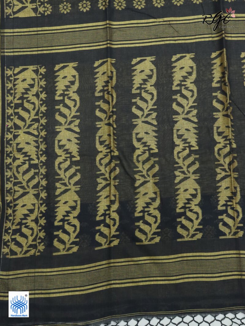 Black Cotton Allover Dhakai Jamdani Saree - Image 5