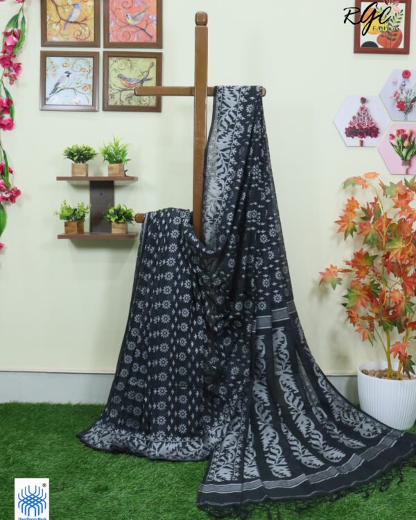 Black Cotton Allover Dhakai Jamdani Saree