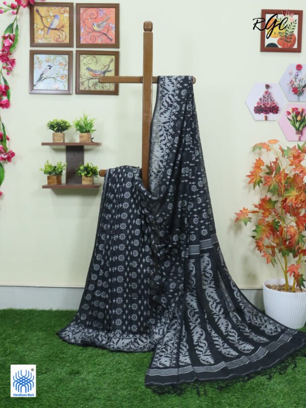 Black Cotton Allover Dhakai Jamdani Saree