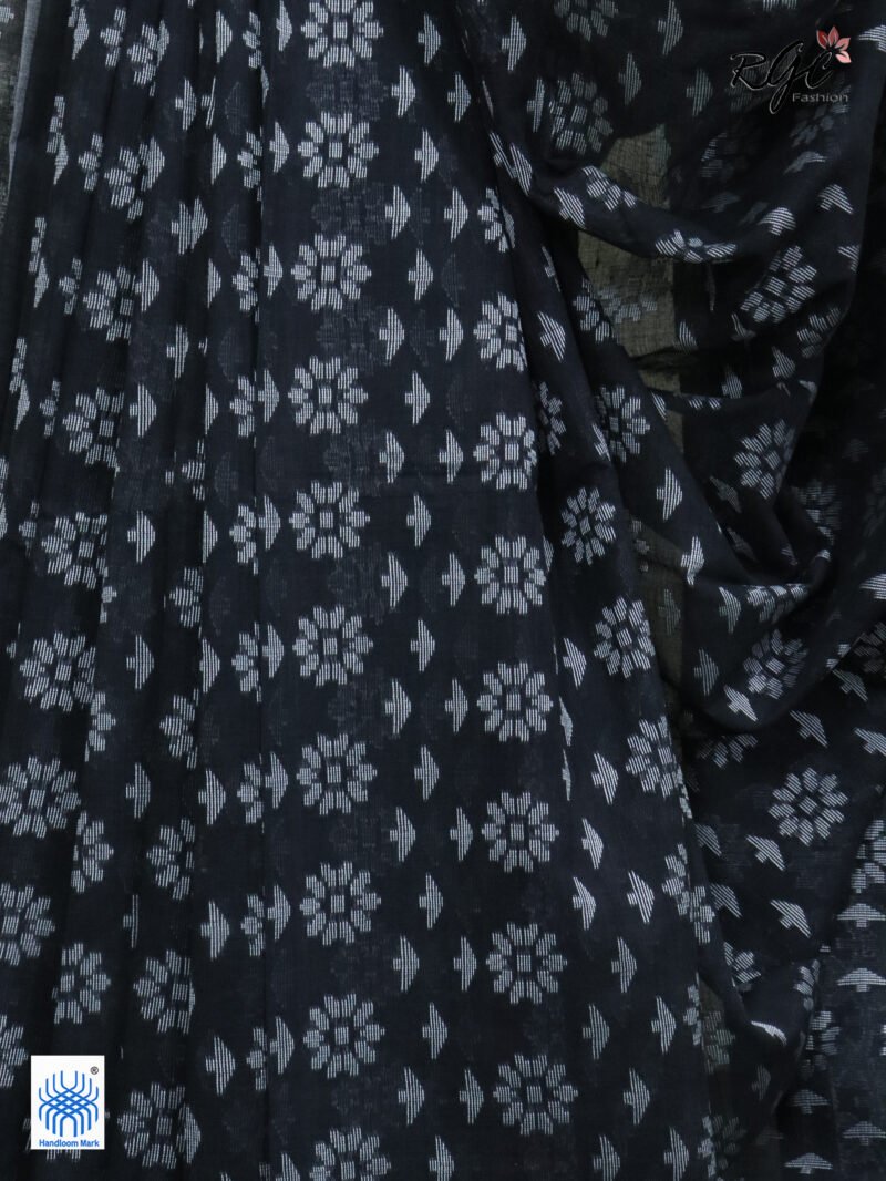 Black Cotton Allover Dhakai Jamdani Saree - Image 5
