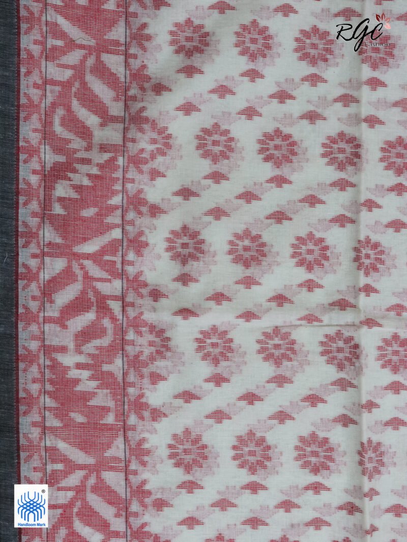 Off-Wite Cotton Allover Dhakai Jamdani Saree - Image 10