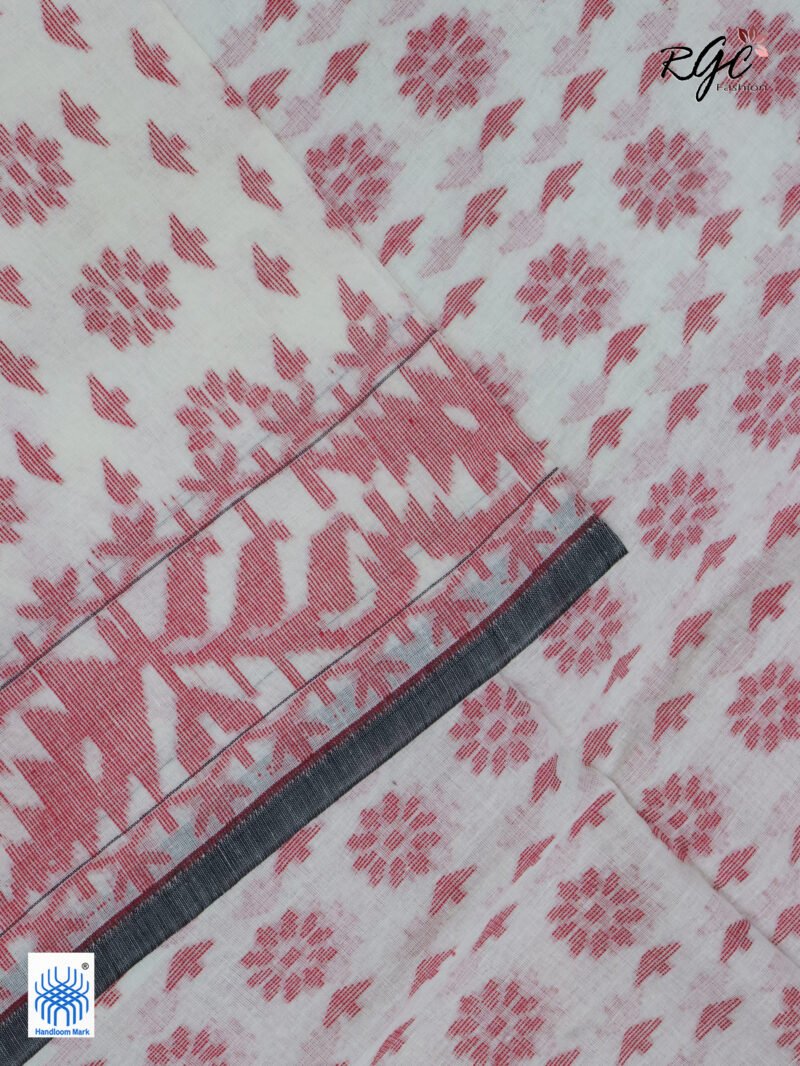 Off-Wite Cotton Allover Dhakai Jamdani Saree - Image 8