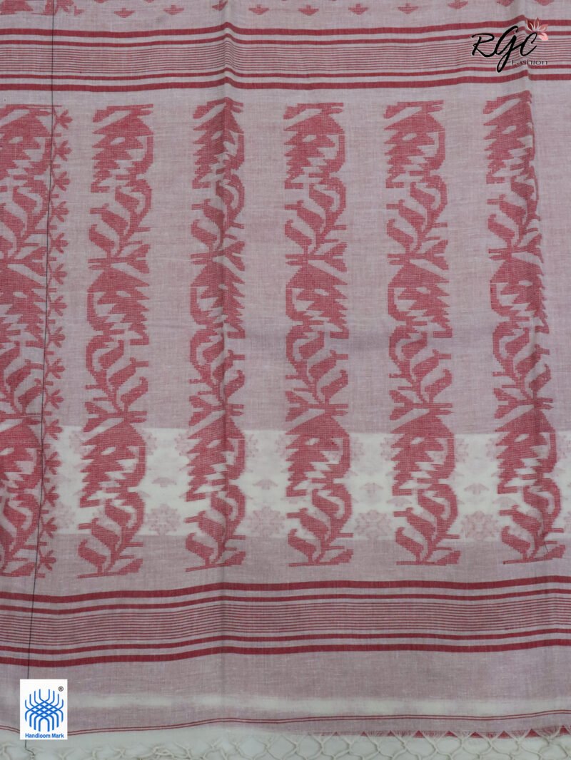 Off-Wite Cotton Allover Dhakai Jamdani Saree - Image 7