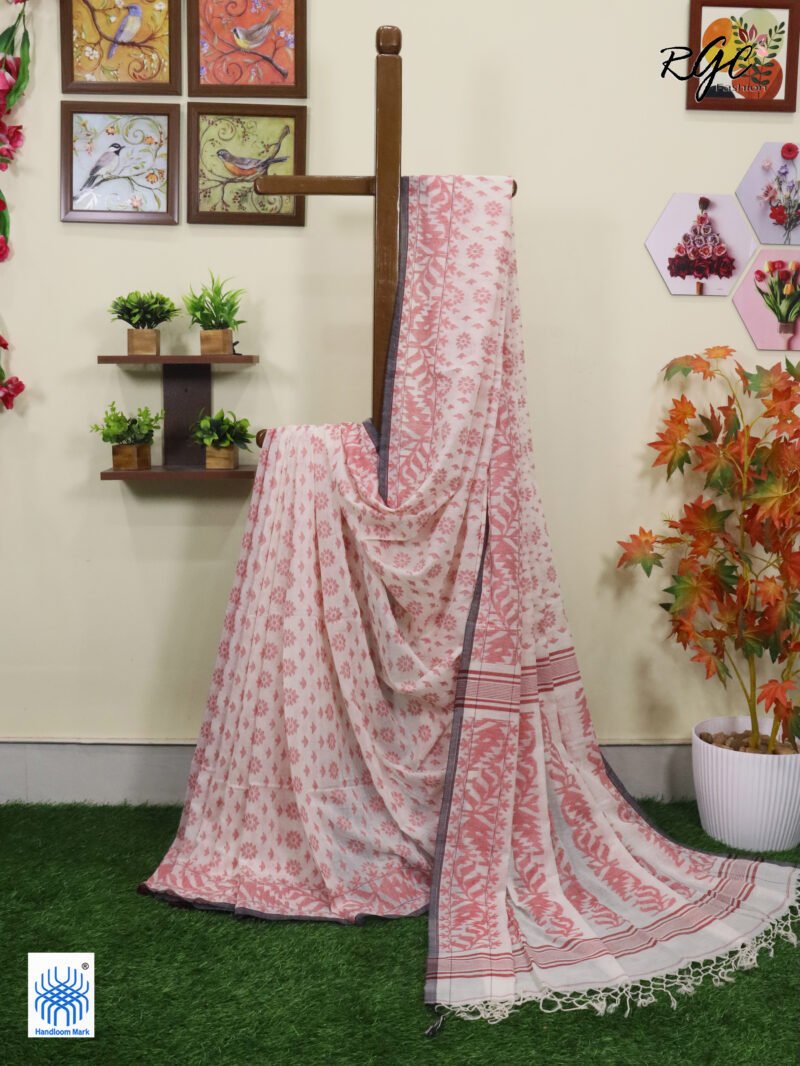 Off-Wite Cotton Allover Dhakai Jamdani Saree