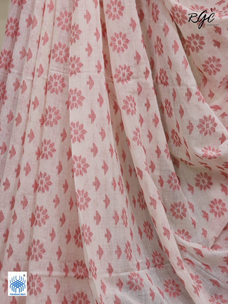 Off-Wite Cotton Allover Dhakai Jamdani Saree - Image 5