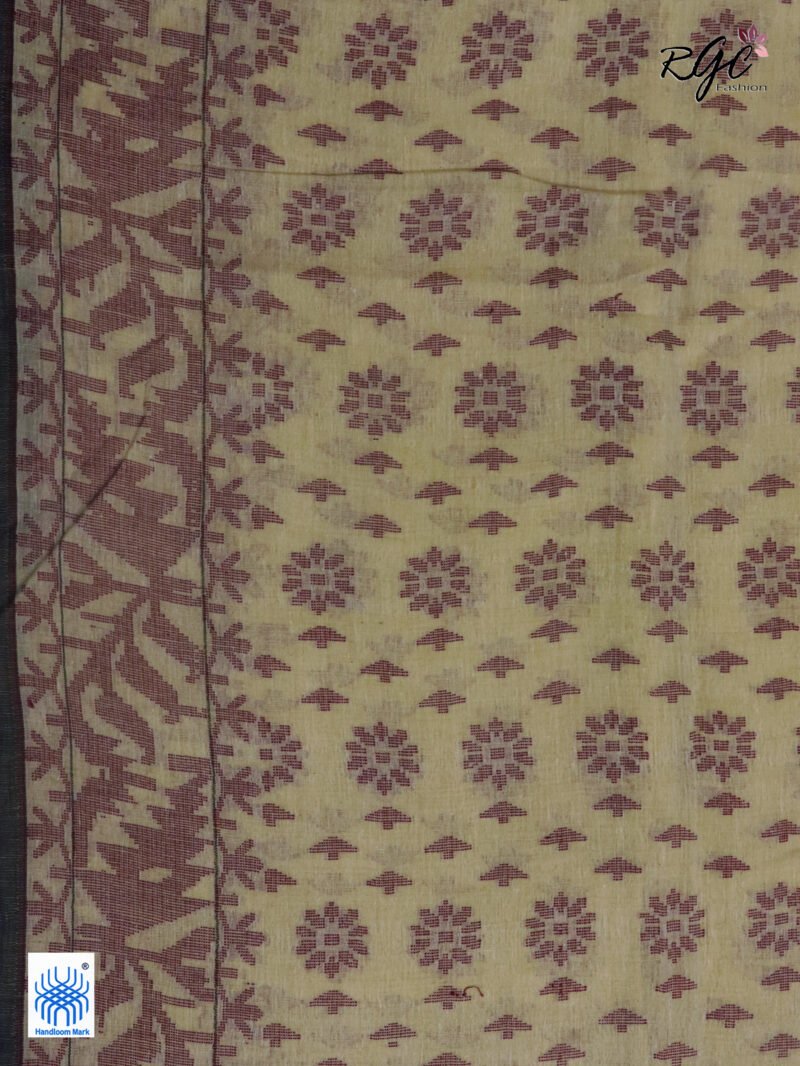 Light Biscute Cotton Allover Dhakai Jamdani Saree - Image 8