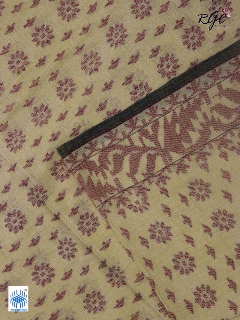 Light Biscute Cotton Allover Dhakai Jamdani Saree - Image 7