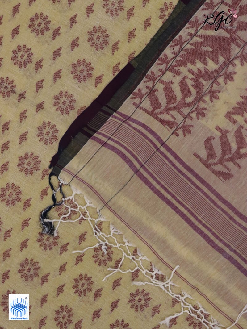 Light Biscute Cotton Allover Dhakai Jamdani Saree - Image 6