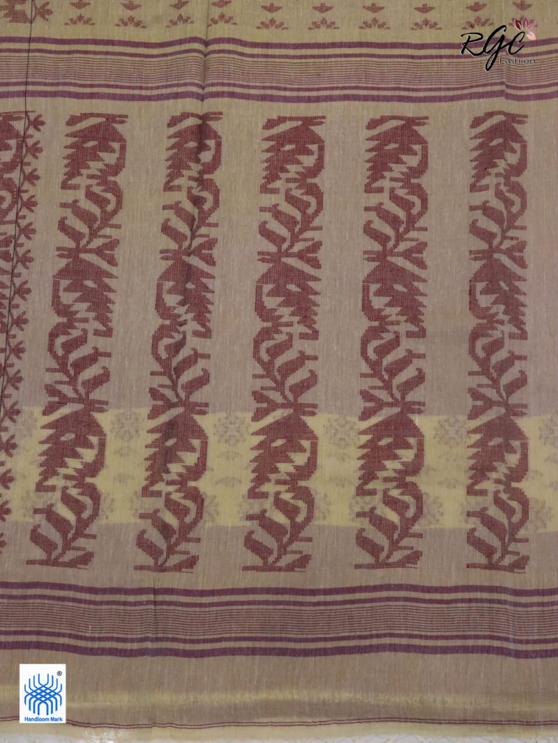 Light Biscute Cotton Allover Dhakai Jamdani Saree - Image 5