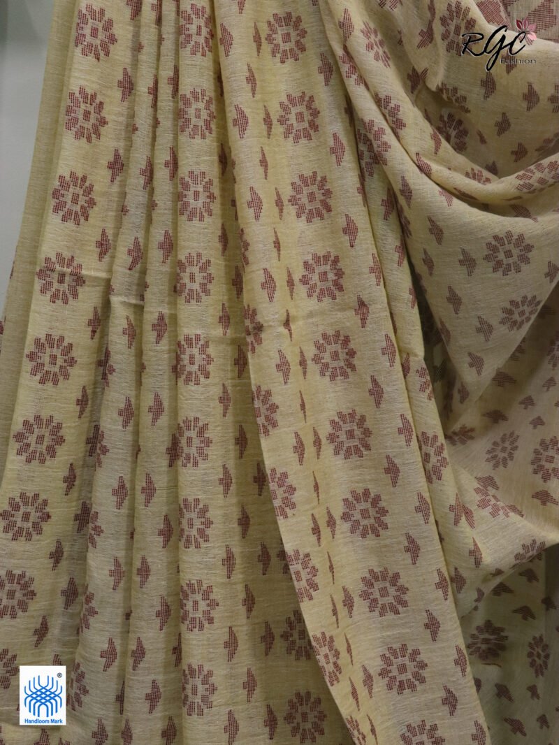 Light Biscute Cotton Allover Dhakai Jamdani Saree - Image 9
