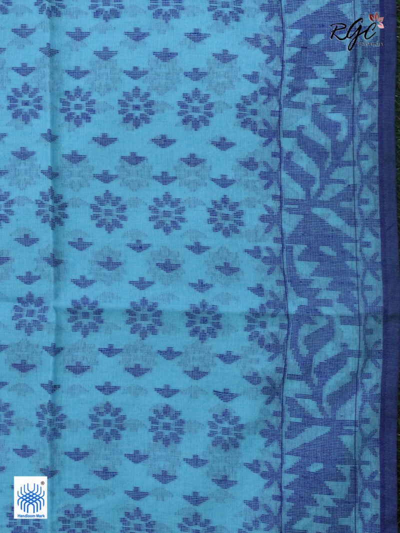 Sky Blue Cotton Allover Dhakai Jamdani Saree - Image 6