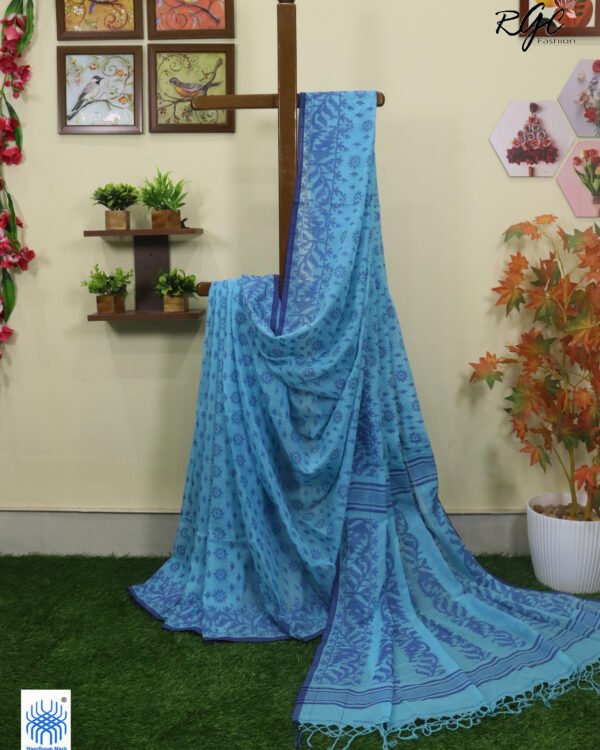 Sky Blue Cotton Allover Dhakai Jamdani Saree