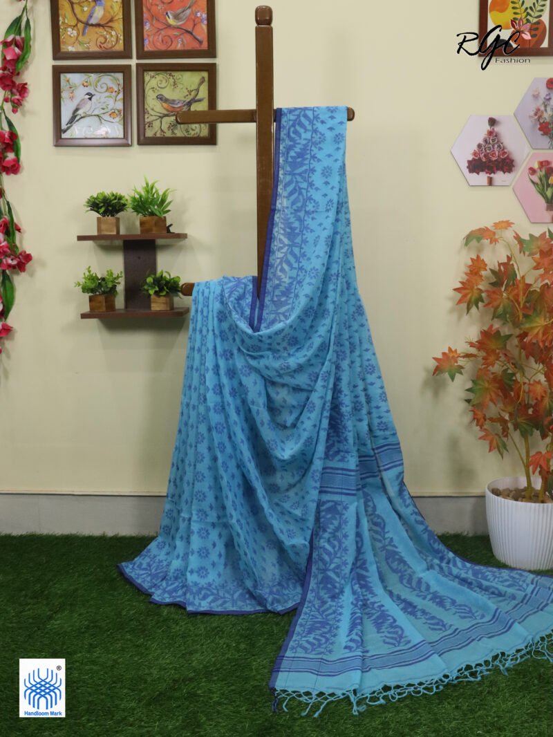 Sky Blue Cotton Allover Dhakai Jamdani Saree