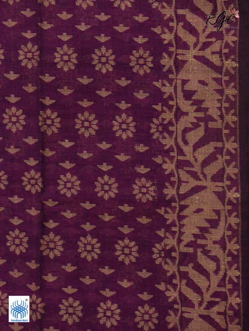 Purple Cotton Allover Dhakai Jamdani Saree - Image 10