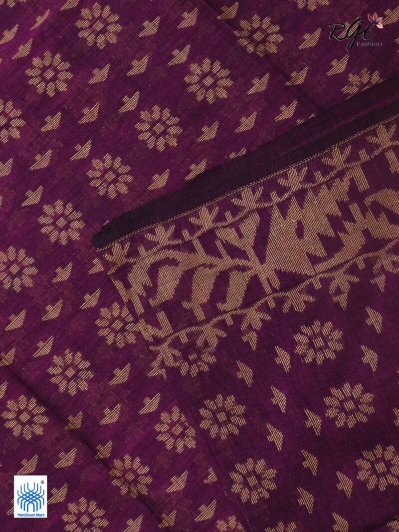 Purple Cotton Allover Dhakai Jamdani Saree - Image 9