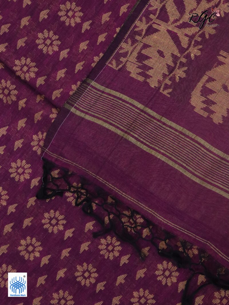 Purple Cotton Allover Dhakai Jamdani Saree - Image 8