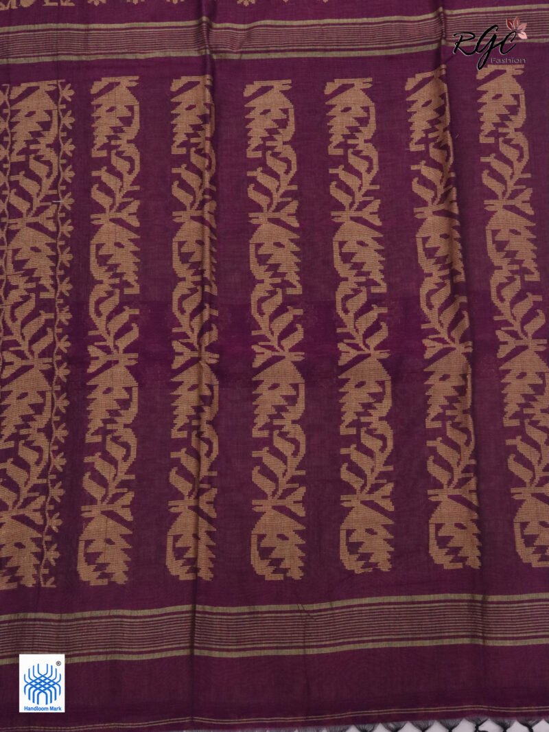Purple Cotton Allover Dhakai Jamdani Saree - Image 6