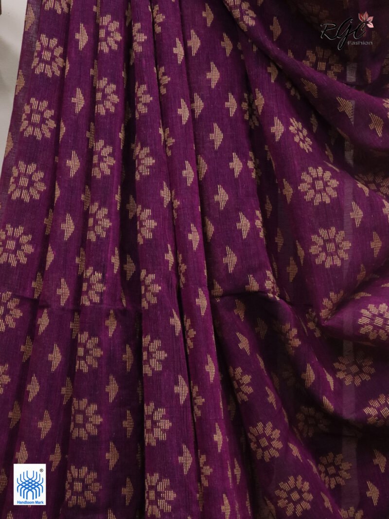 Purple Cotton Allover Dhakai Jamdani Saree - Image 4