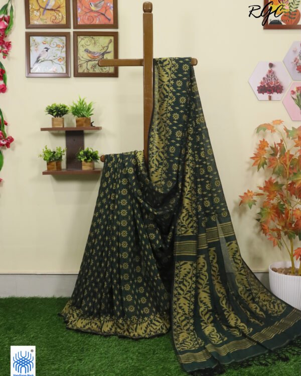 Bottle Green Cotton Allover Dhakai Jamdani Saree