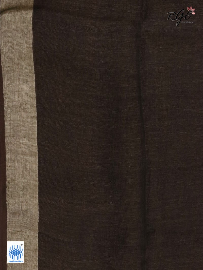 Brown Linen Palin Silver Zari Border Saree - Image 10