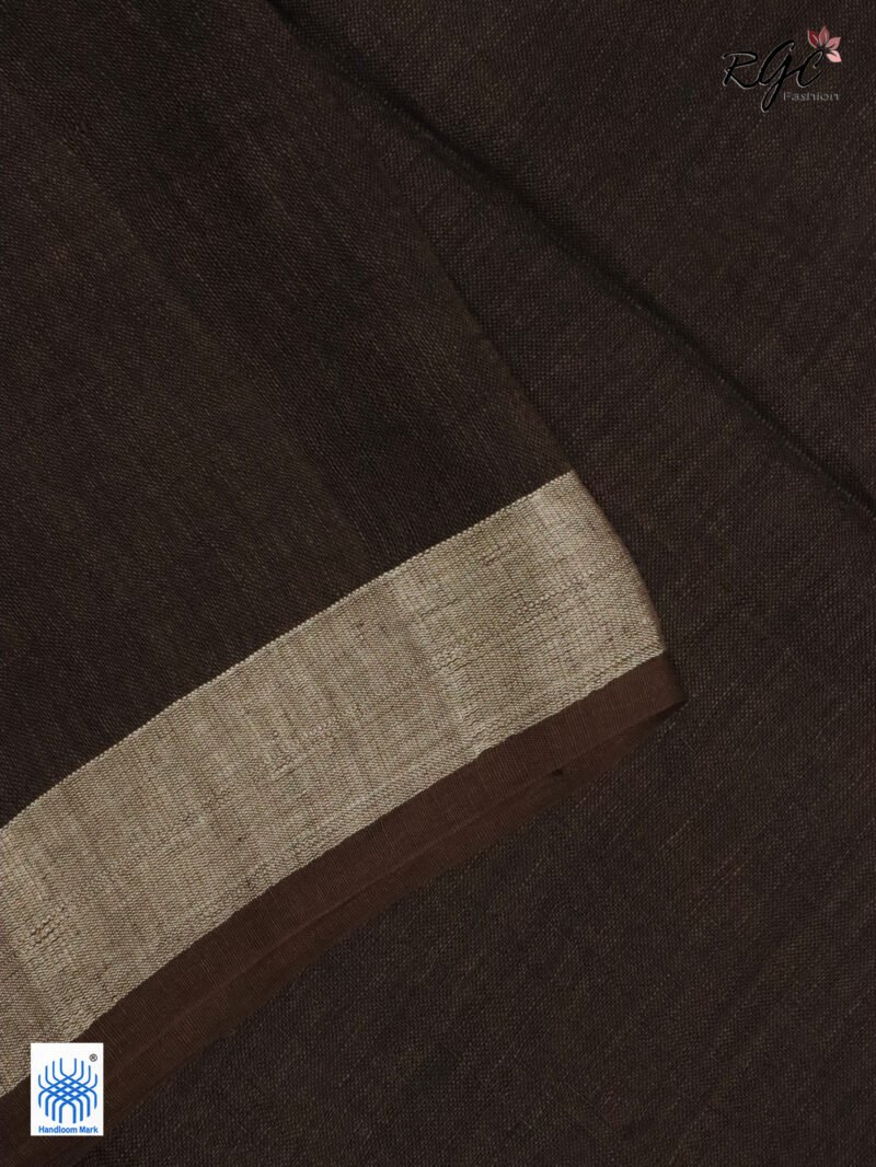 Brown Linen Palin Silver Zari Border Saree - Image 9