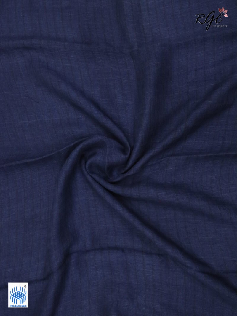 Blue Linen Palin Red Thread Border Saree - Image 10