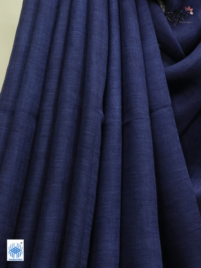 Blue Linen Palin Red Thread Border Saree - Image 4