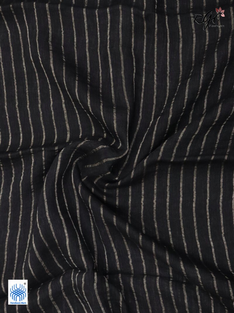Grayish Black Linen Palin Silver Zari Border Saree - Image 6