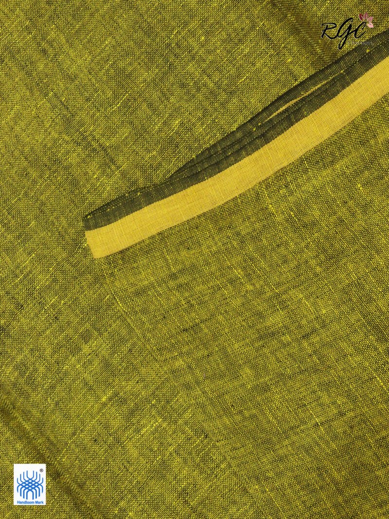 Blackish Yellow Linen Palin Golden Zari Border Saree - Image 9