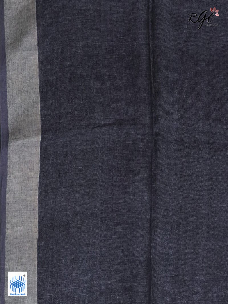 Gray Linen Palin Silver Zari Border Saree - Image 10