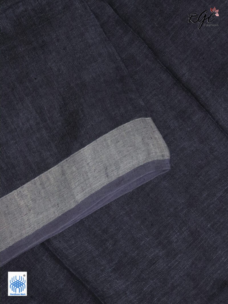 Gray Linen Palin Silver Zari Border Saree - Image 9