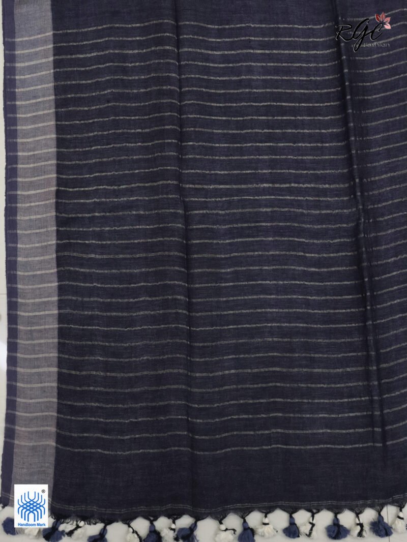 Gray Linen Palin Silver Zari Border Saree - Image 7