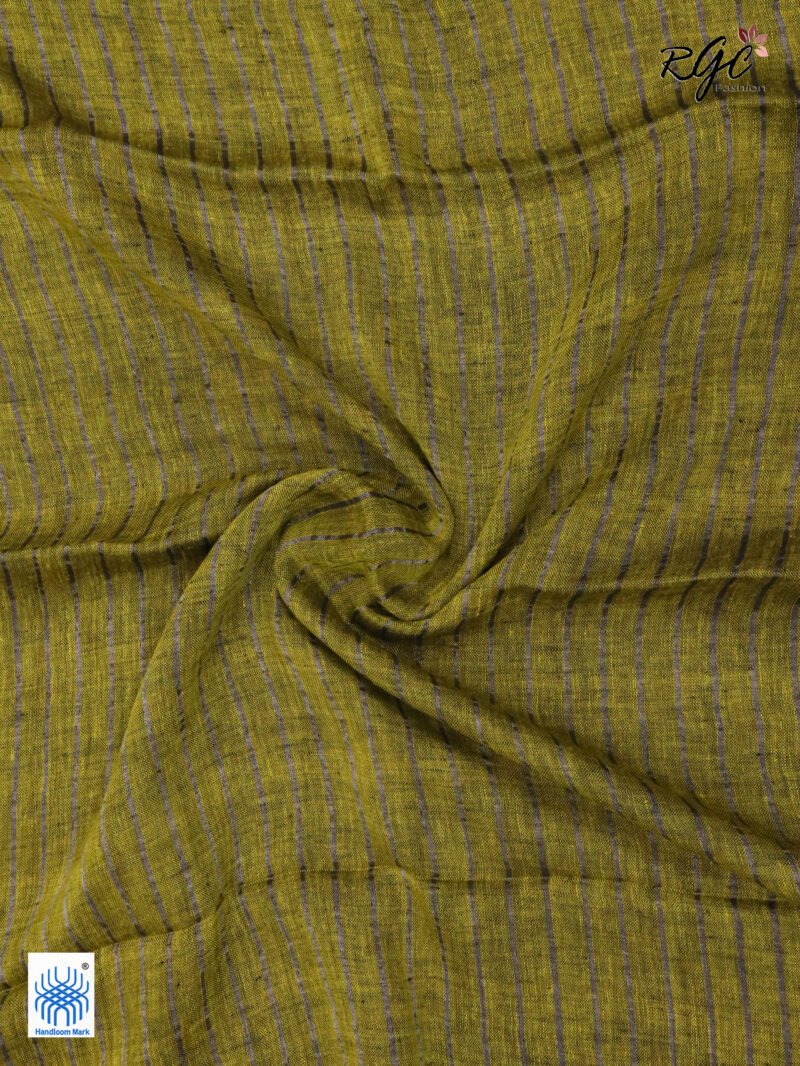 Blackish Yellow Linen Palin Silver Zari Border Saree - Image 6
