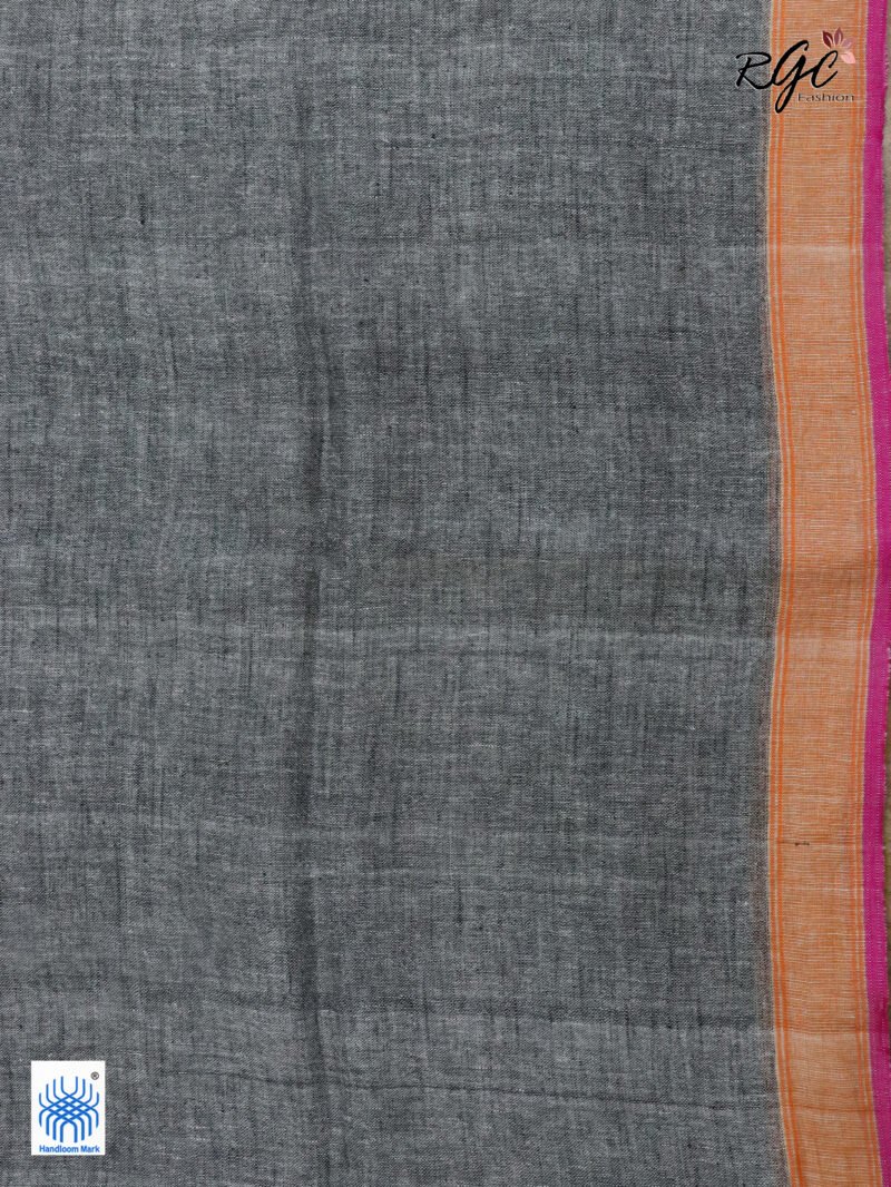 Gray Pure Linen Plain Saree - Image 2