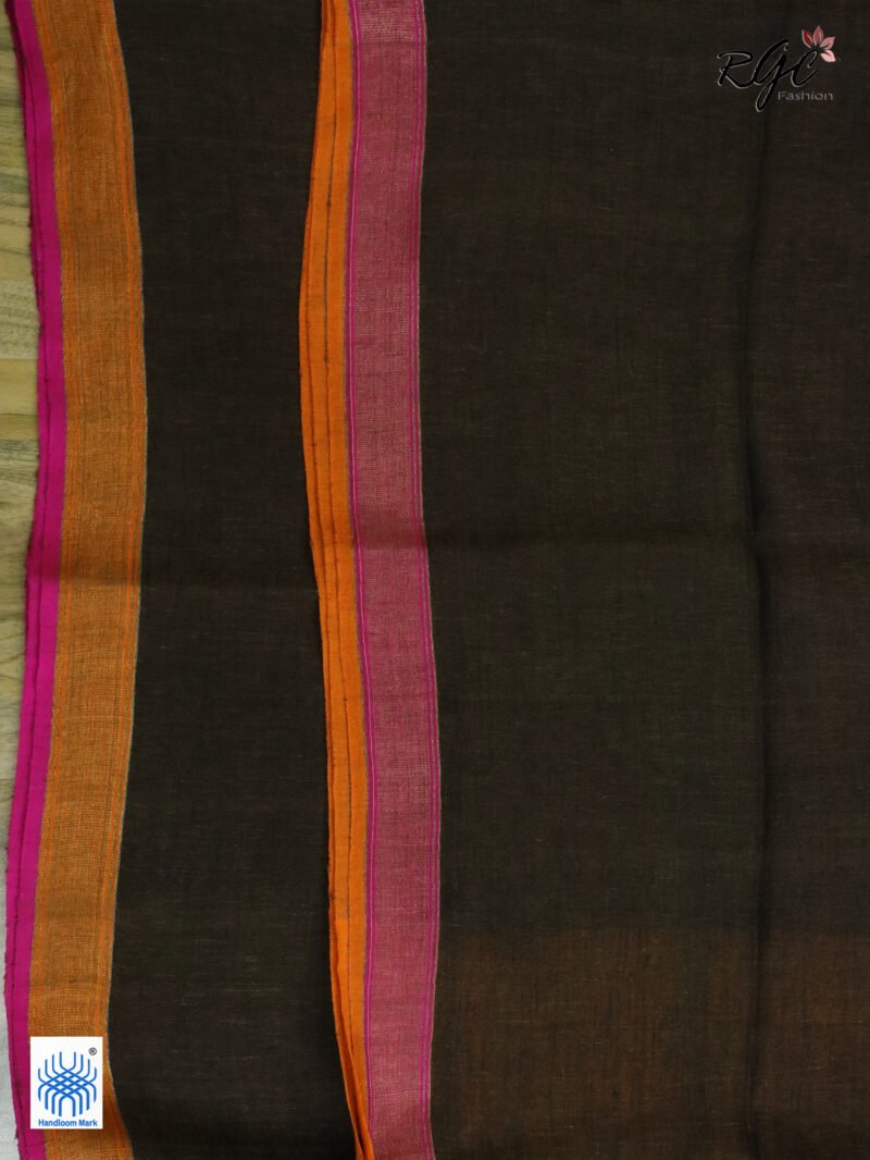 Chocolate Pure Linen Plain Saree - Image 2