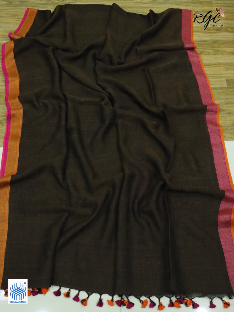 Chocolate Pure Linen Plain Saree - Image 4