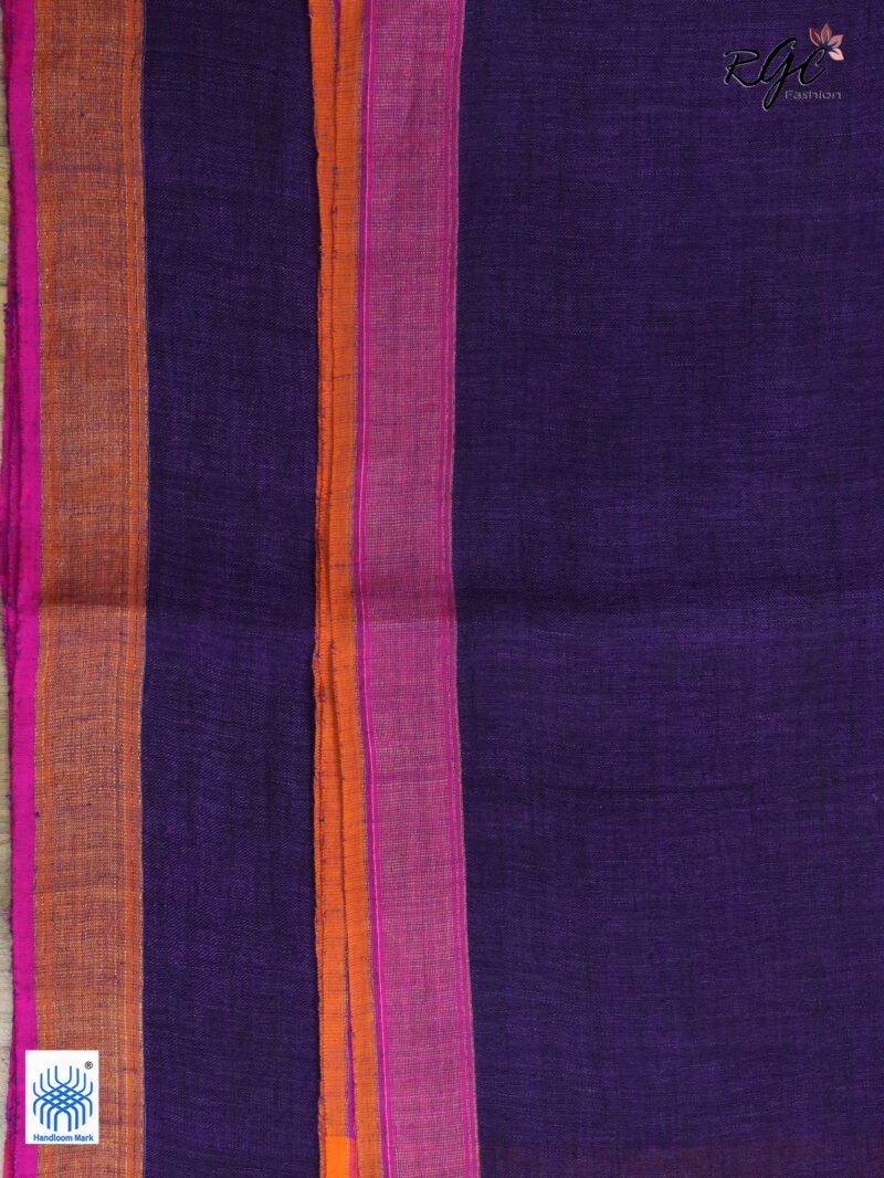 Purple Pure Linen Plain Saree - Image 2